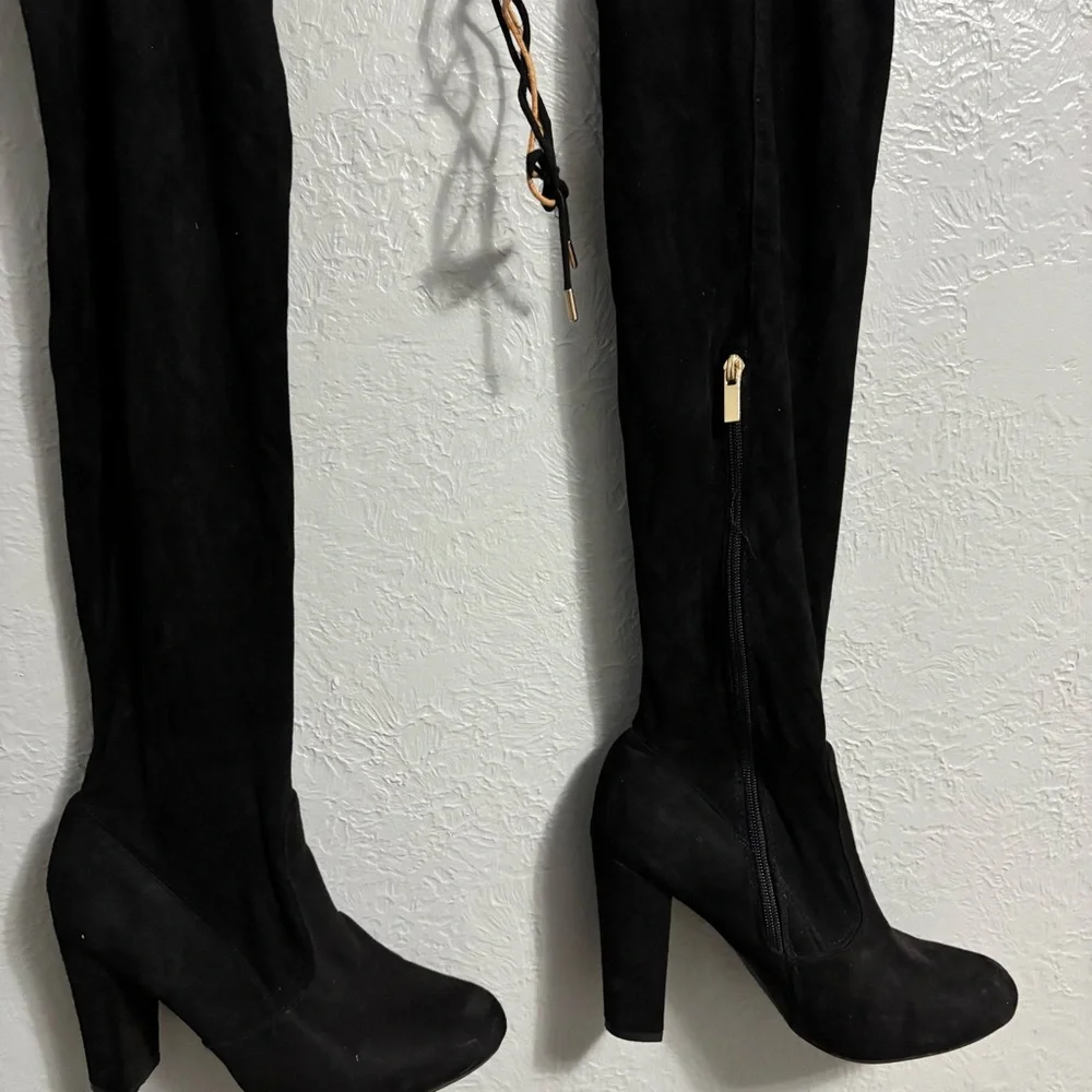 BAMBOO Black Over-the-Knee Boots with Lace Detail
